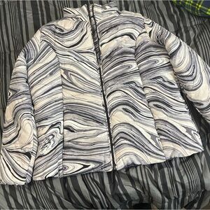 Isaac Mizrahi Live! Black & White Marble Print Puffer Jacket Size L